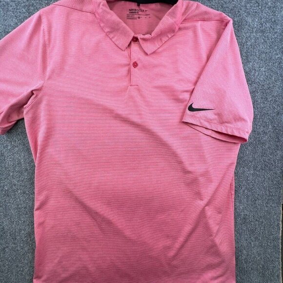 Nike Golf Striped Red White Polo Shirt Short Sleeve XL w Logo Stretch Spandex - Picture 2 of 6